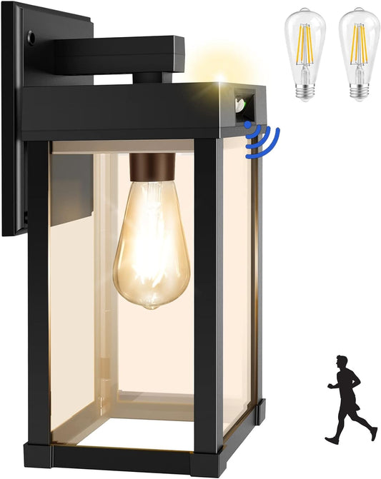 Solar Wall Lights Outdoor, Solar Wall Sconce with 3 Lighting Modes & Motion Sensor, Waterproof Solar Porch Light with Clear Panel, Solar Wall Lantern Light Fixture for Garage Porch Yard Front Door