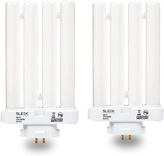SLEEKLIGHTING 27 Watt T5 Quad Tube CFL 4 Pin Gx10Q-4 Base Light Bulb 6500K 1450Lm - Compact Fluorescent -Daylight White Light (2 Pack)