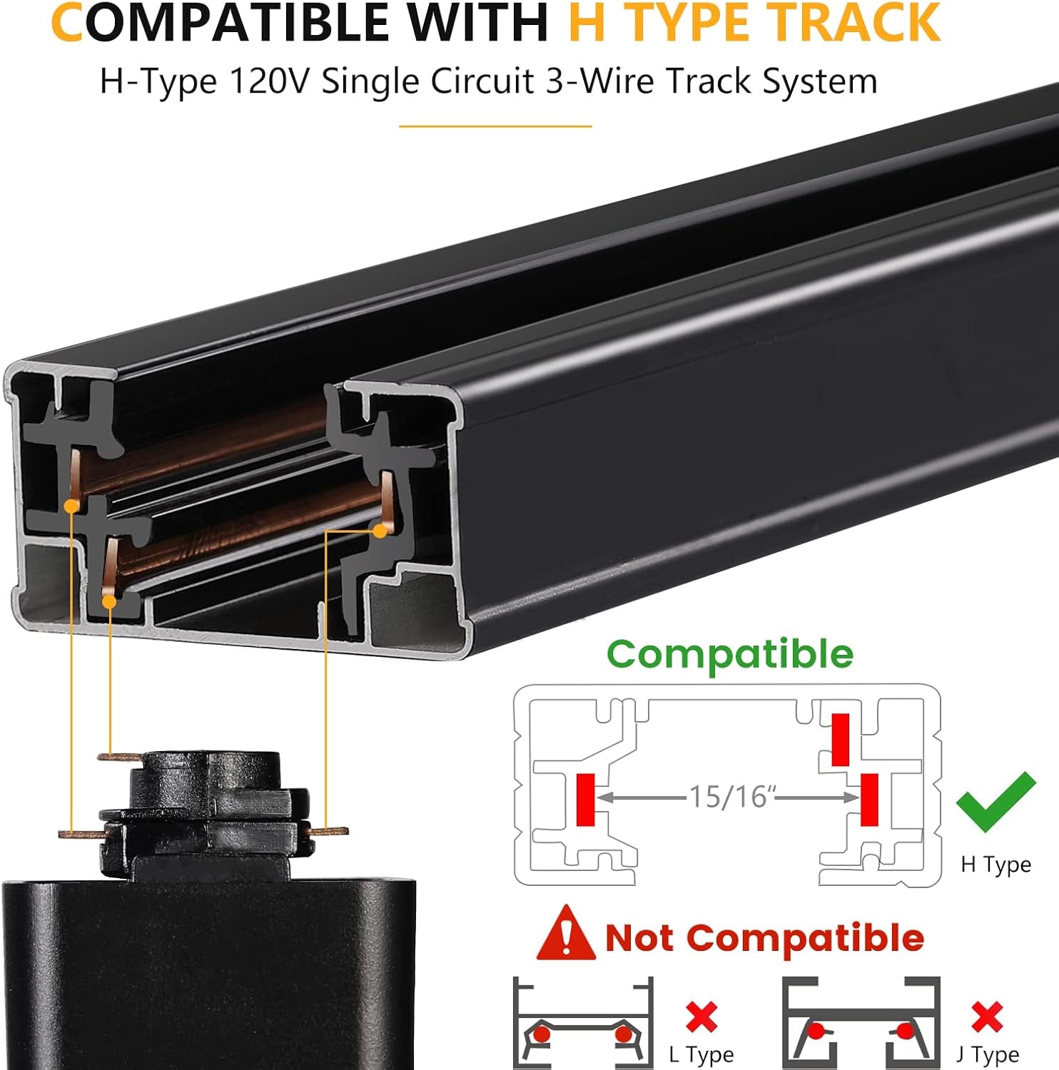 Vanoopee 16-Pack 10W Dimmable LED Track Lighting Heads H Type Track Light Replacement Fixtures Bright 4000K Neutral White Ceiling Spotlight for Accent Task Art, Flicker Free CRI90+ 24° 800Lm Black