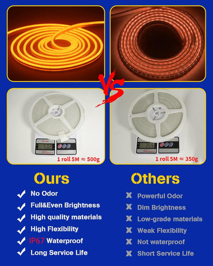 Orange Neon LED Strip Light, DC 12V 600 SMD2835 LED Neon Rope Lights,Upgraded 16.4Ft/5M Led Light Strips Flexible Waterproof for Indoor/Outdoors Home Decoration/Diy