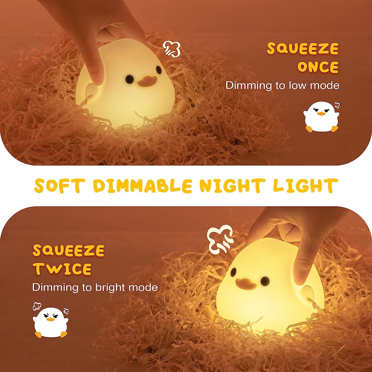 UNEEDE LED Cute Bean Duck Night Light, Dodo Duck Silicone Nursery Night Light Rechargeable Table Lamp Bedside Lamp with Touch Sensor for Bedrooms, Living Room