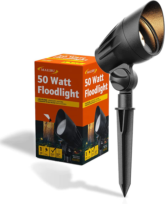 Malibu 50 Watt Floodlight Landscape Lights Outdoor Spotlight Waterproof Path Light Low Voltage Lighting with Spike Stand for Garden, Yard, Pathway, Lawn, Driveway Outdoor Lighting 8301-9601-01