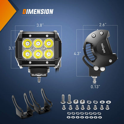 Nilight LED Pods 4PCS 18W 1260Lm Spot LED Light Bar Driving Fog Light off Road Lights Work Light 24V 12V for Motorcycles Van Camper Wagon Car Pickup ATV UTV SUV Truck Boat