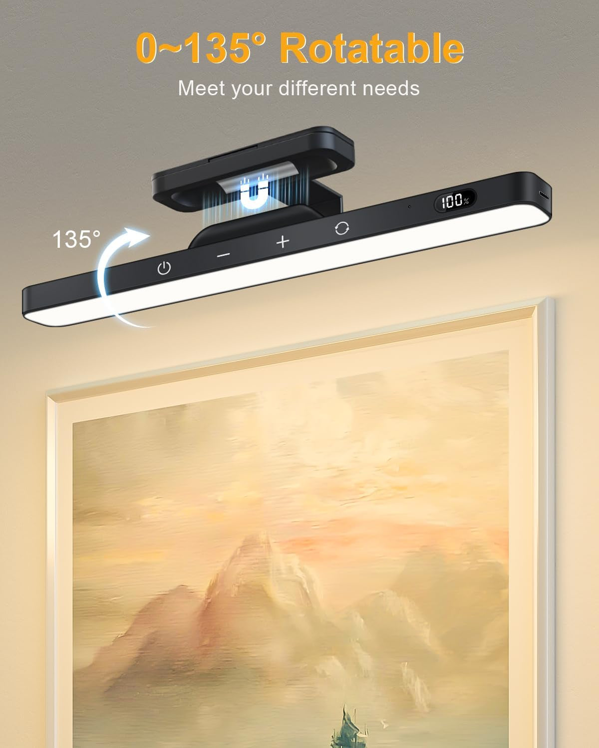 WILLED 3W Picture Lights for Wall, Rechargeable Battery Operated Picture Light, Wireless Wall Light with Remote, Dimmable & Timer Art Lighting for Paintings Wireless, Magnetic Gallery Light, Black
