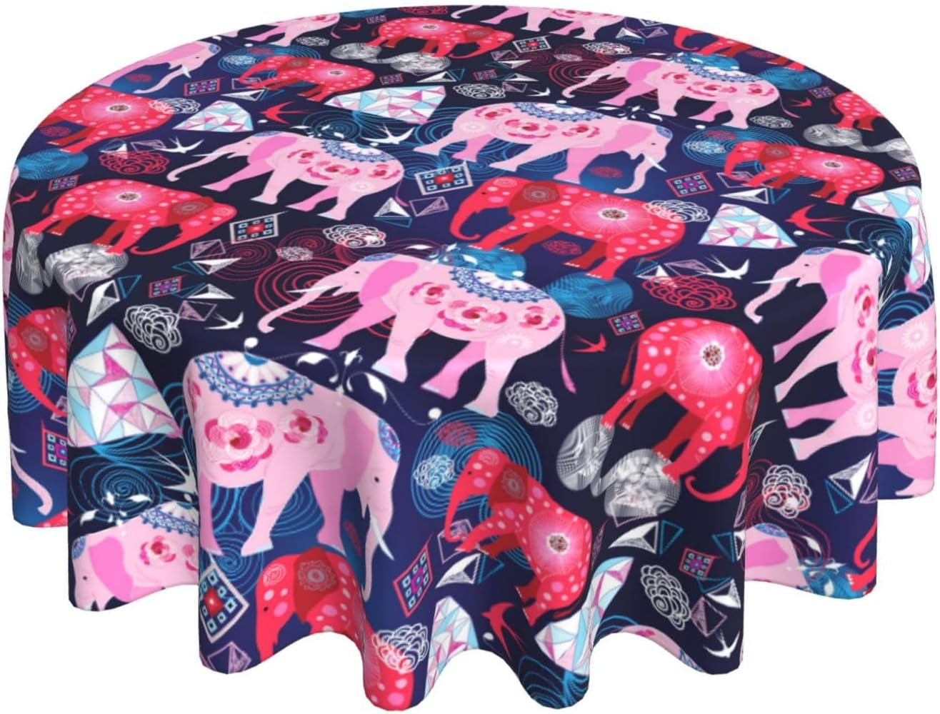 LAIPUTER Cute Elephant Tablecloth round 60 Inch Table Cloth Cover Mat Holiday Party Decoration for Dining Room Home Kitchen Picnic