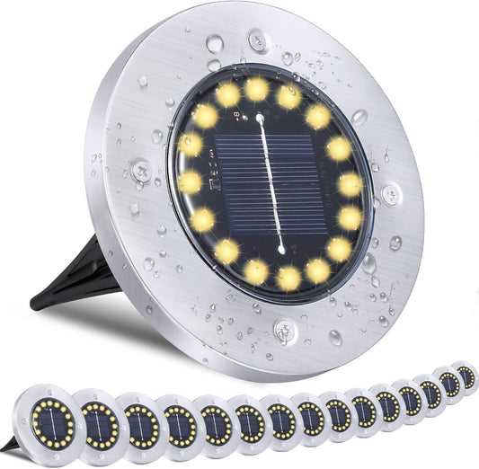 Solar Ground Lights-Waterproof Solar Lights Outdoor Garden- Solar Disk Lights-Upgraded 16LED Bright In-Ground Lights-Landscape Lights for Pathway, Yard, Lawn, Patio, Walkway (16 Pack Warm Light)