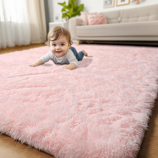 Pink Area Rugs for Bedroom Girls, Living Room Decor, Fluffy Fuzzy Shag Rug 4X6 for Kids Room, Soft Cute Baby Play Mat, Indoor Floor Carpet for Teen, Nursery, Preppy Dorm, Plush Aesthetic Bedside Rug