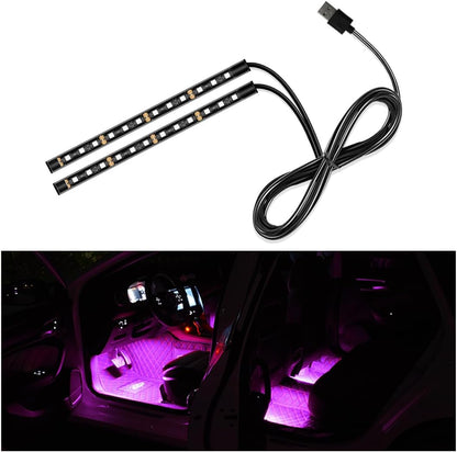 Car LED Strip Light, 24 LED Auto Interior under Dash Atmosphere Lights with USB Port, Vehicle Decor Lamp Ambient Night Light Strip Lighting Kit, Universal Car Accessories (White)