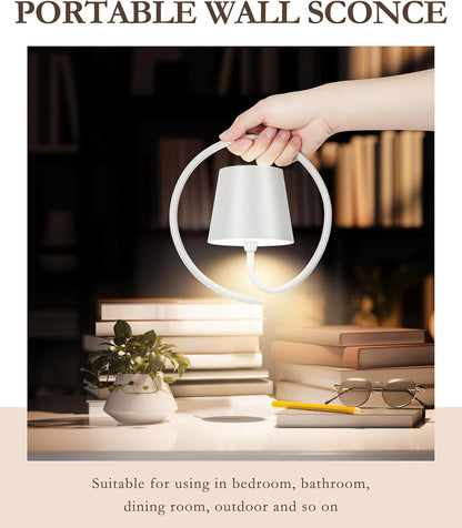 Rechargeable Batttery Operated Wall Sconces,3 Color Stepless Dimming Up,Wireless Wall Light for Battery Operated Lamp for Picture/Bedroom/Living Room/Hallway（White）