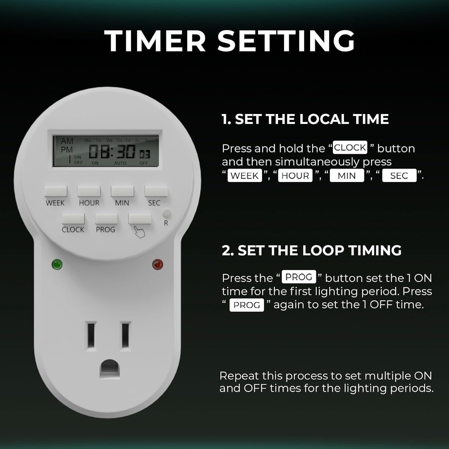 MARS HYDRO 7 Day Programmable Digital Outlet Timer for Grow Light, 20 On/Off UL Listed Heavy Duty Plug-In Outlet Timer with Countdown Setting for Grow Tent Kit, Inline Fan, Clip on Fan.