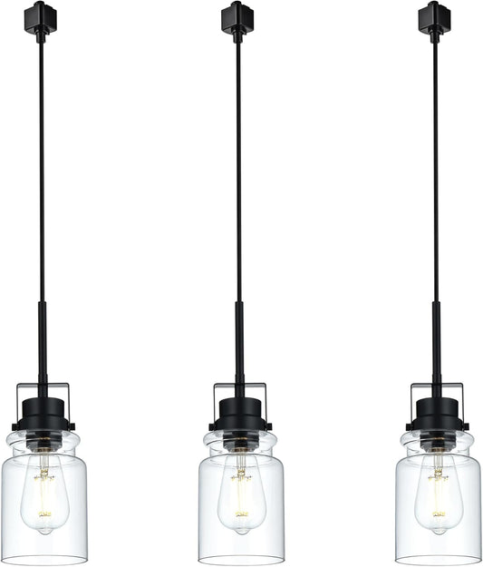 BONLICHT Track Lighting Pendant 3 Pack H Type Track Mount Pendant Fixture Black Track Pendant Lighting with Clear Glass Shade Modern Ceiling Spotlight for Bedroom Office Picture Wall Hallway Bar