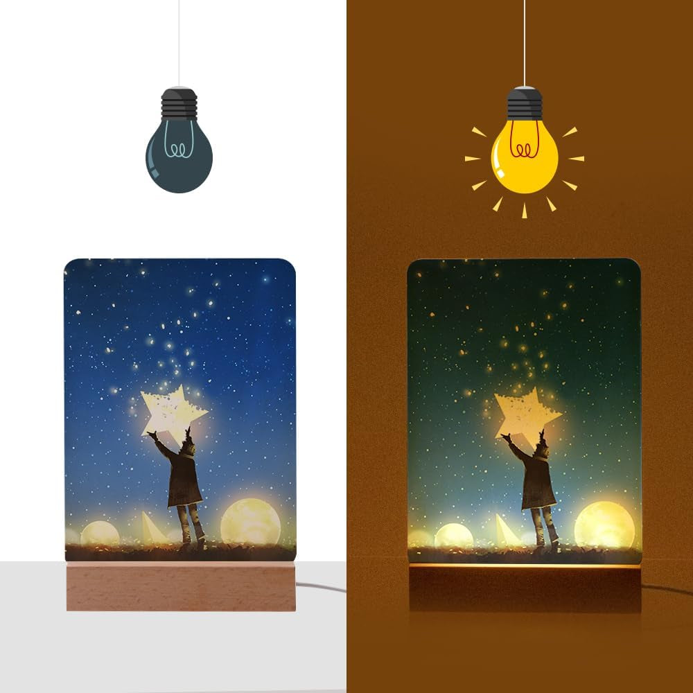 PYD Life 4 Pack Sublimation LED Acrylic Photo Frames Night Lights Blanks 6" X 8" with Warm Color Light,With Wood Stand for Heat Press Machine Printing