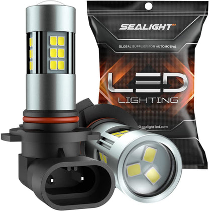 SEALIGHT H10/9145/9140 LED Fog Light Bulbs, 6000K Xenon White, 27 SMD Chips, 360-Degree Illumination, Non-Polarity, Pack of 2