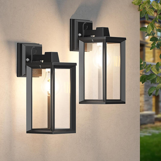 2-Pack Outdoor Wall Lights Fixtures,Outdoor Wall Lantern Wall Mounted,Waterproof Porch Light Exterior Wall Sconce Lighting with E26 Socket,Black Wall Lamps for Patio Garage Front Door Entryway