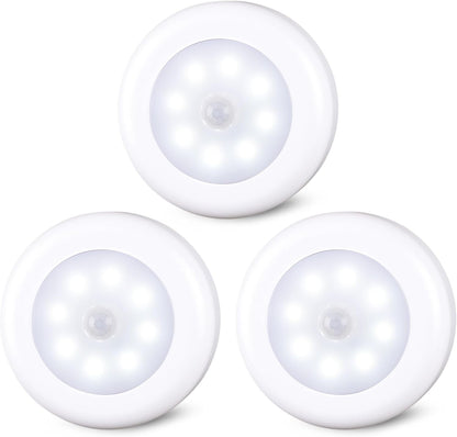 STAR-SPANGLED 3 Pack 2.8” Motion Sensor Lights Indoor AAA Battery Operated, Stick on LED Puck Light for Stairs, under Cabinet, Closet, Warm White