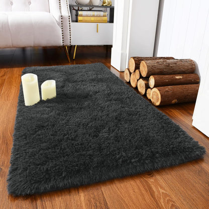 Chicrug Soft Runner Rugs for Bedroom Living Room Plush Fluffy Rug 2X6 Feet, Shag Furry Area Rug Carpet Non Shedding for Nursery Children Kids Girls Room Home Decorative, Grey