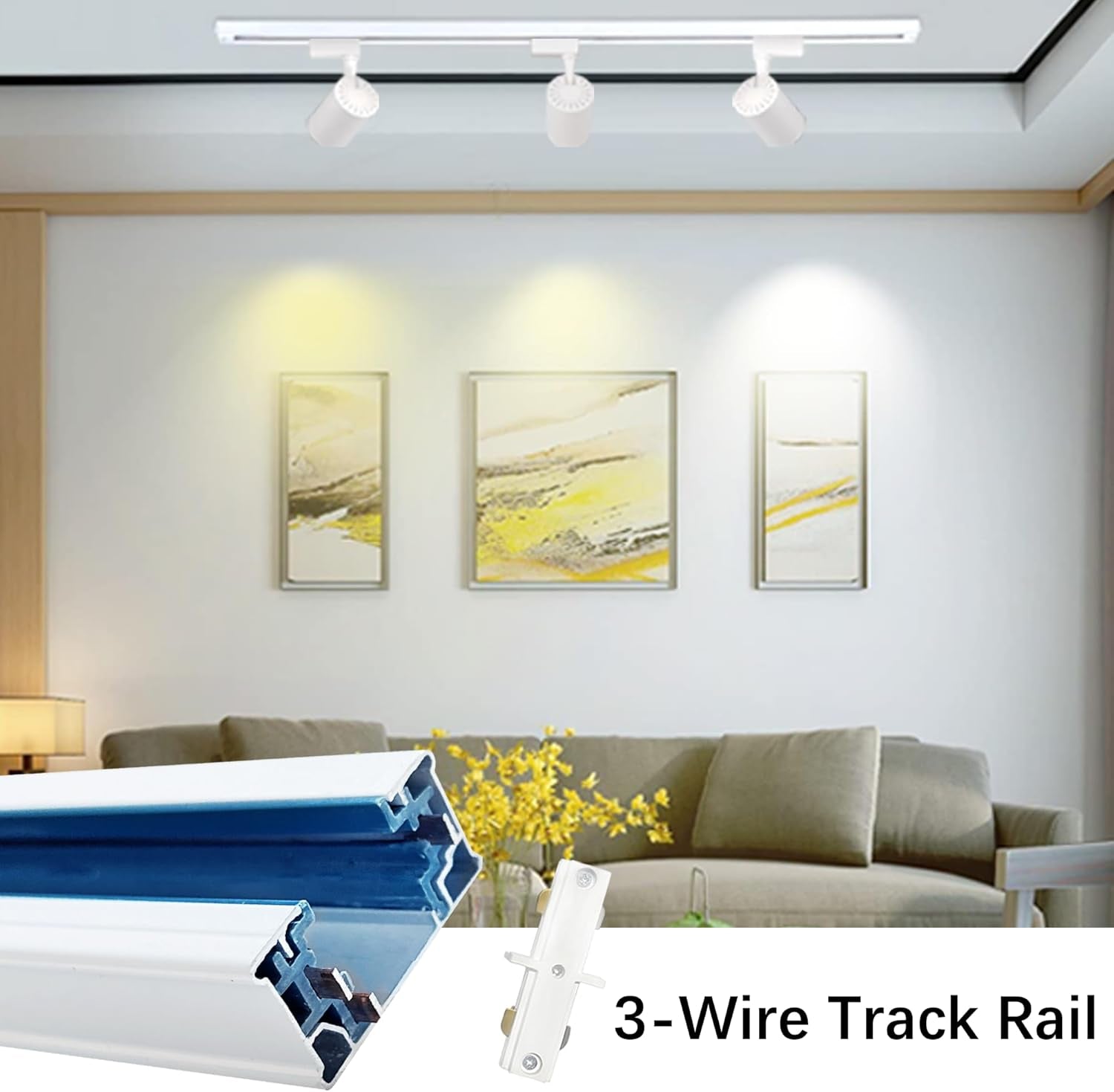 H Type Track Lighting Rails 2PCS 120V Single Circuit 3-Wire H Track Rail 6.5FT (3.28 * 2FT) with Extra 1 I Connector and Wall Anchors, Made of Aluminum and Strength Guarantee (White)