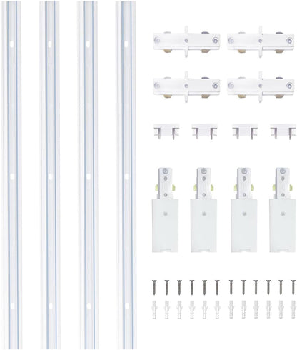 H Type Track Lighting Rails 2PCS 120V Single Circuit 3-Wire H Track Rail 6.5FT (3.28 * 2FT) with Extra 1 I Connector and Wall Anchors, Made of Aluminum and Strength Guarantee (White)