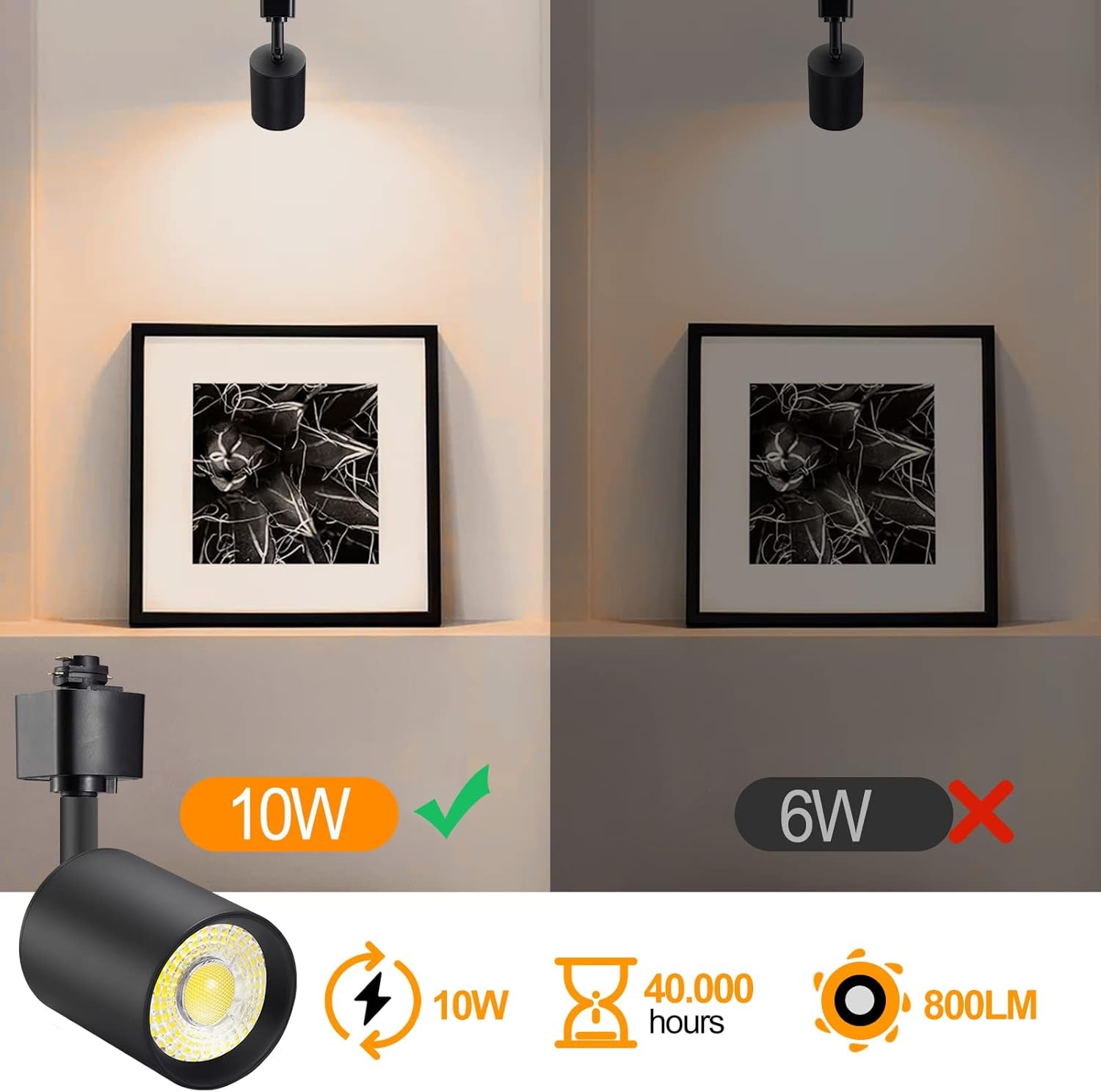 Vanoopee 16-Pack 10W Dimmable LED Track Lighting Heads H Type Track Light Replacement Fixtures Bright 4000K Neutral White Ceiling Spotlight for Accent Task Art, Flicker Free CRI90+ 24° 800Lm Black
