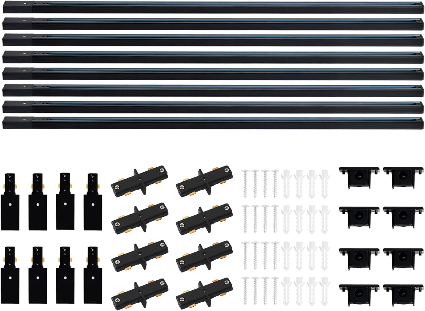 26FT H Track Lighting Rails Black, H Type Track Lighting Rails Kit with End Caps and Live End Feed Connector, Track Lighting Kit Compatible with 3-Wire Single Circuit H Style Track System