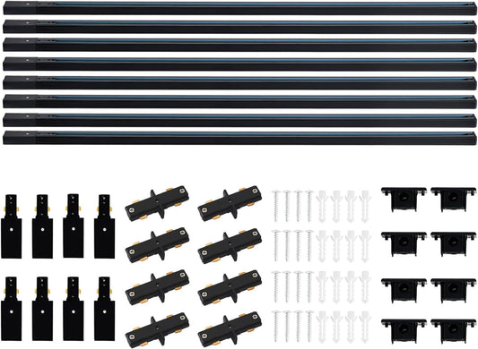 26FT H Track Lighting Rails Black, H Type Track Lighting Rails Kit with End Caps and Live End Feed Connector, Track Lighting Kit Compatible with 3-Wire Single Circuit H Style Track System