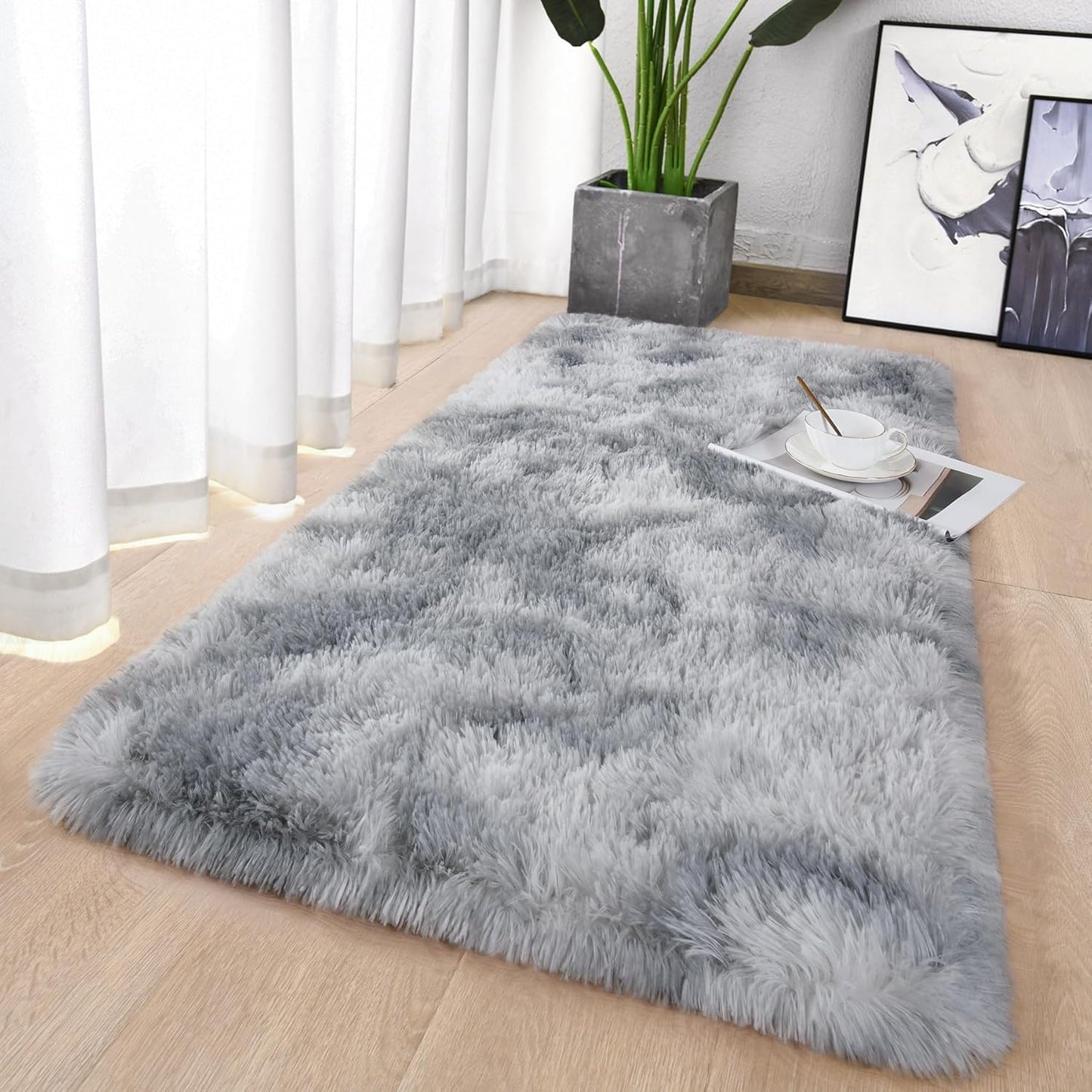 Chicrug Soft Runner Rugs for Bedroom Living Room Plush Fluffy Rug 2X6 Feet, Shag Furry Area Rug Carpet Non Shedding for Nursery Children Kids Girls Room Home Decorative, Grey