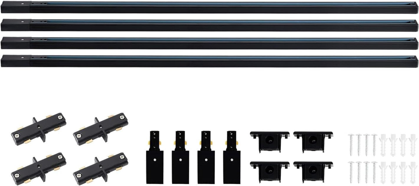 26FT H Track Lighting Rails Black, H Type Track Lighting Rails Kit with End Caps and Live End Feed Connector, Track Lighting Kit Compatible with 3-Wire Single Circuit H Style Track System
