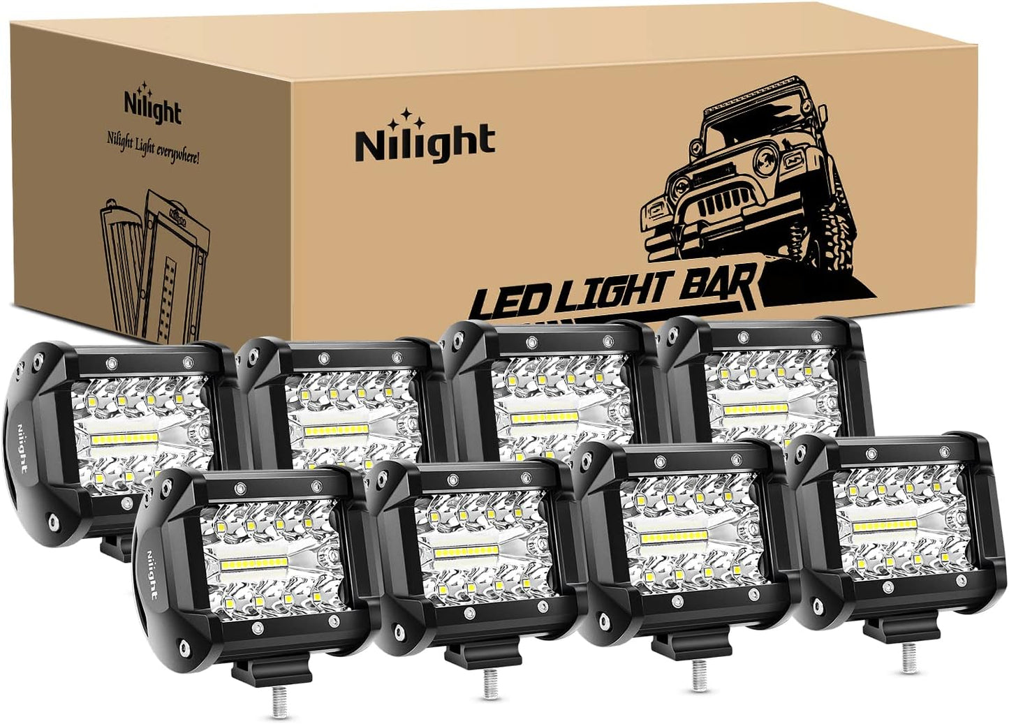 Nilight 4Pcs LED Pods 4Inch 60W Triple Row Flood Spot Combo 6000LM Light Bar Driving Fog Lights off Road Lighting for Trucks Pickup Golf Cart SUV ATV UTV 4X4 Van Camper Boat
