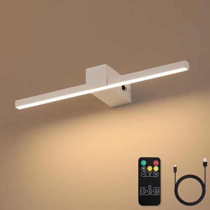 White Battery Operated Picture Light with Remote,Wireless Gallery Lights White 15.7 Inch Rechargeable Display Light Dimmable Wall Sconce for Artwork on Wall