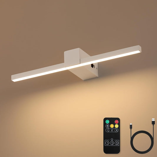 White Battery Operated Picture Light with Remote,Wireless Gallery Lights White 15.7 Inch Rechargeable Display Light Dimmable Wall Sconce for Artwork on Wall