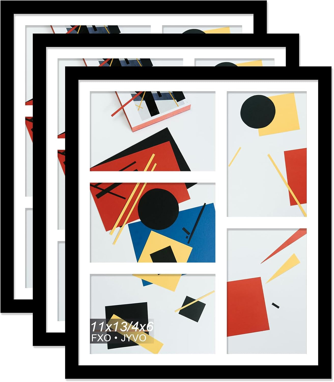 4X6 Picture Frame Collage, Display 6 4X6 Picture Collage or 13X13 Photo Only without Mat, Light Weight and High Transparent Frame for Wall - 1 Pack/Black/6-Openings