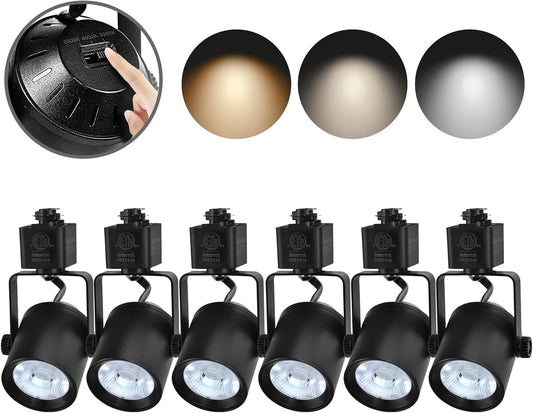 Arcfox 9W 3 Color H Type Dimmable LED Track Lighting Heads, 3000K 4000K 5000K Selectable, 3 Wire CRI90 24° Angle Ceiling Spotlight for Accent Task Art Exhibition, ETL Listed (6 Pack,Black)