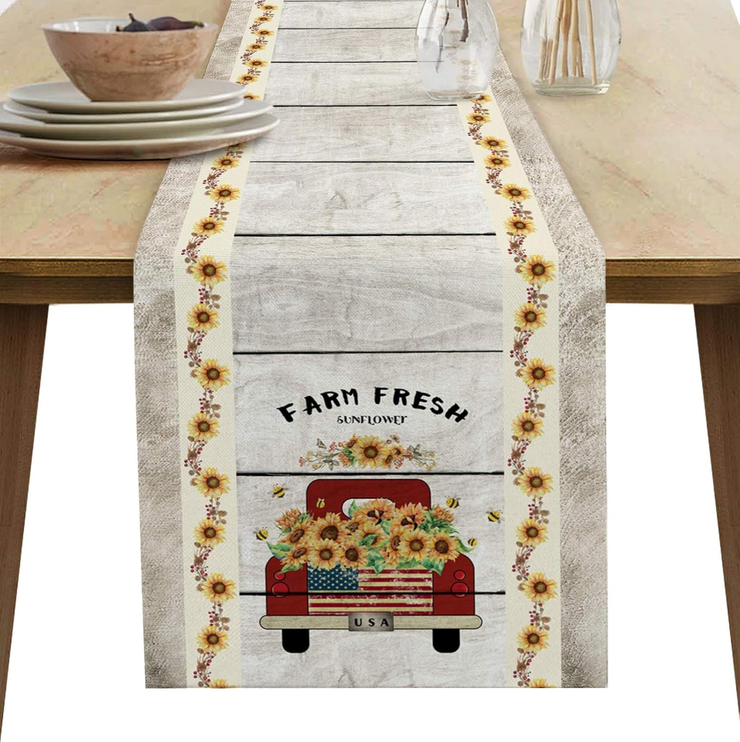 Sunflower Placemats, Red Truck Placemats for Dining Table, Farmhouse Decor Floral Placemats Set of 6, Heat-Resistant Washable Place Mats, Kitchen Table Mats for Party Sunflower Kitchen Decor Placemats