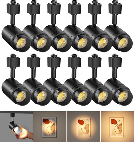 Zoomable H Track Lighting Heads H Type Track Light Heads Dimmable LED Track Lighting Fixtures Ceiling Spot Light, H Style Track Heads for H Track Lighting Rails - Black CRI90 12W 12 Pack 3000K