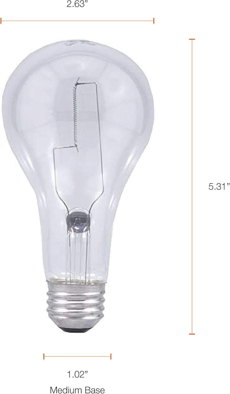 SYLVANIA Incandescent 200W A21 Utility Light Bulb, 3880 Lumens, 2850K, Medium Base, Clear, Soft White - 1 Pack (15476)