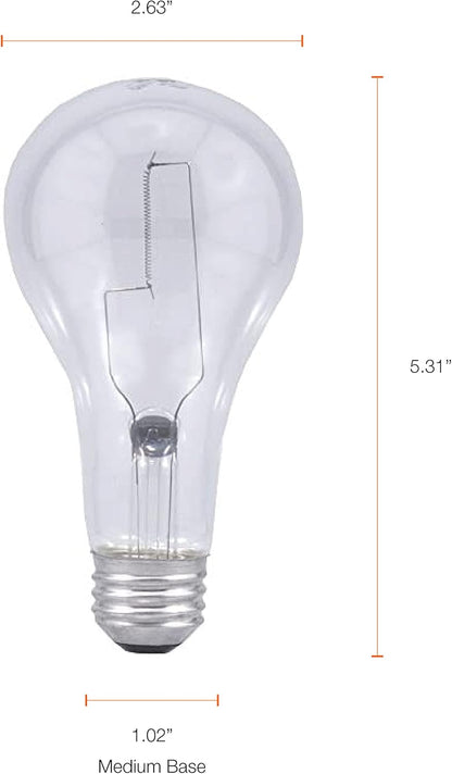 SYLVANIA Incandescent 200W A21 Utility Light Bulb, 3880 Lumens, 2850K, Medium Base, Clear, Soft White - 1 Pack (15476)