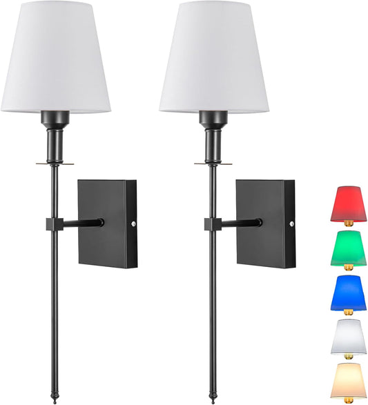 Wall Lights Battery Operated Wall Sconces Set of 2,Black Rechargeable Wall Light with Wireless Remote Dimmable,12 Colors Modes Cordless Battery Sconce Indoor Wall Lamp for Bedroom Living Room Hallway