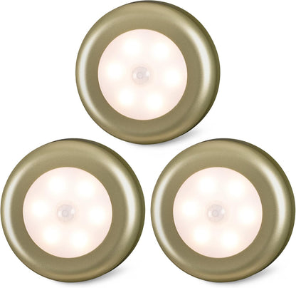 STAR-SPANGLED 3 Pack 2.8” Motion Sensor Lights Indoor AAA Battery Operated, Stick on LED Puck Light for Stairs, under Cabinet, Closet, Warm White