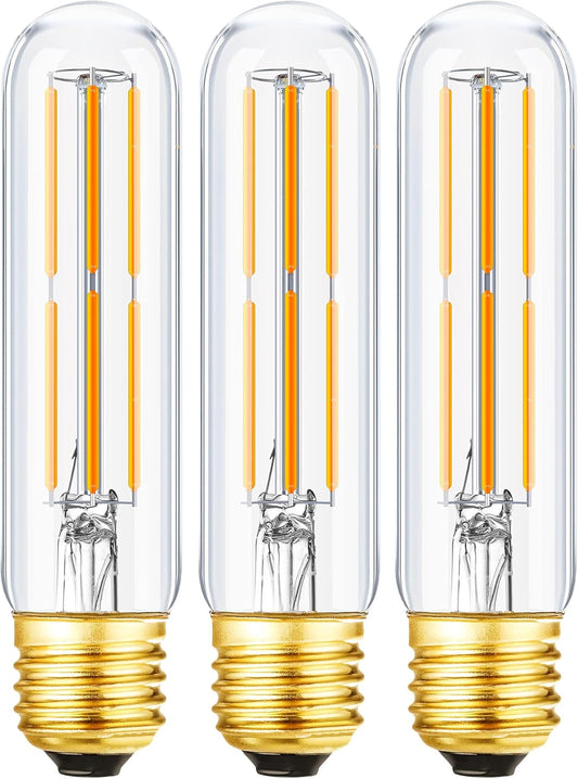 Leools T10 Led Bulb,Dimmable Tubular Vintage LED Edison Bulbs 6W,Equivalent 60 Watt,600Lm,Warm White 2700K,Clear Glass,E26 Base Bulb, for Cabinet Display Cabinet Etc,3 Pack.