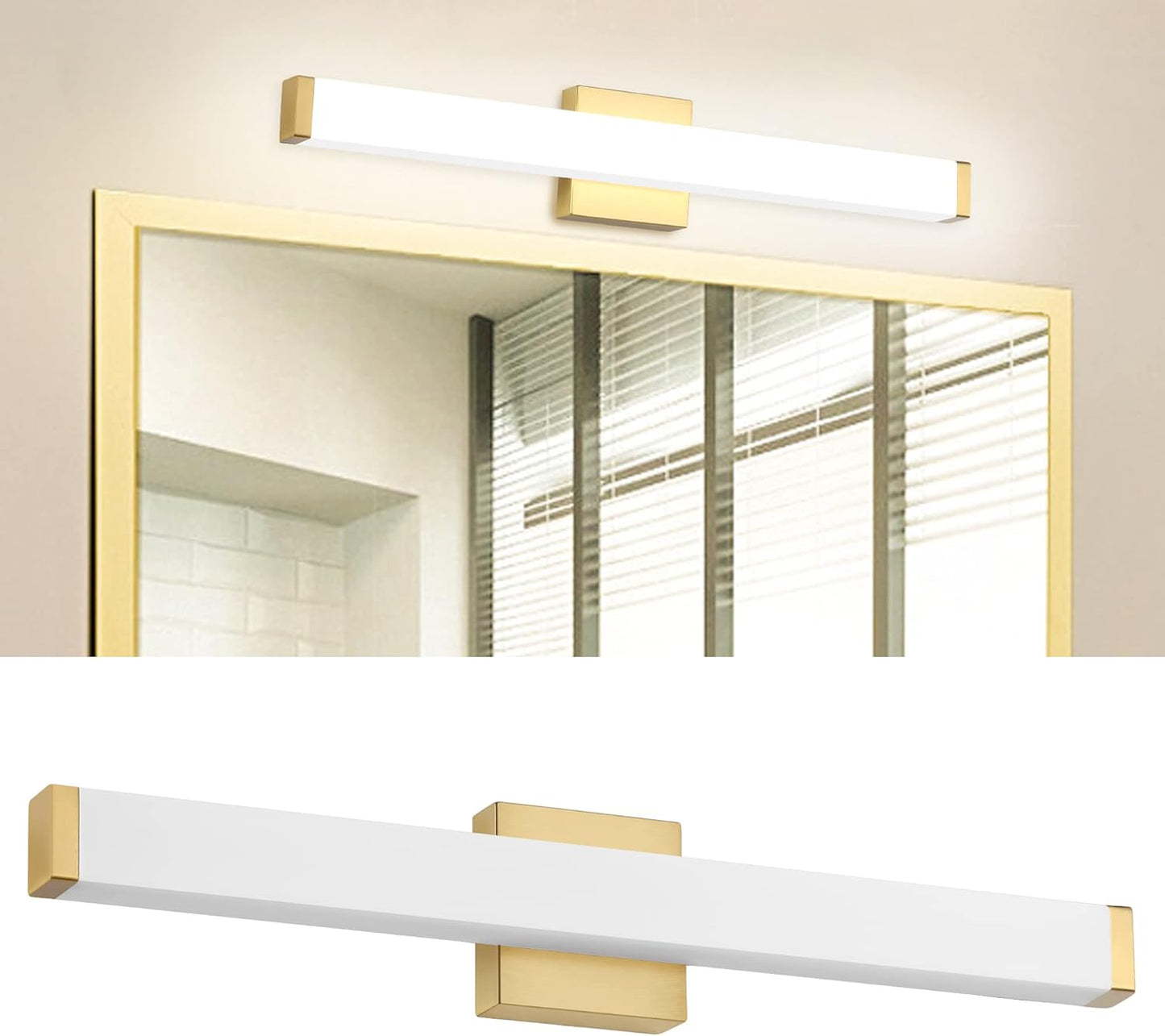 Bathroom Vanity Light Brushed Nickel Square LED 24 Inch 14W 4000K Natural White Light Wall Bar Lighting Fixtures over Mirror (Matte Black, 24In)