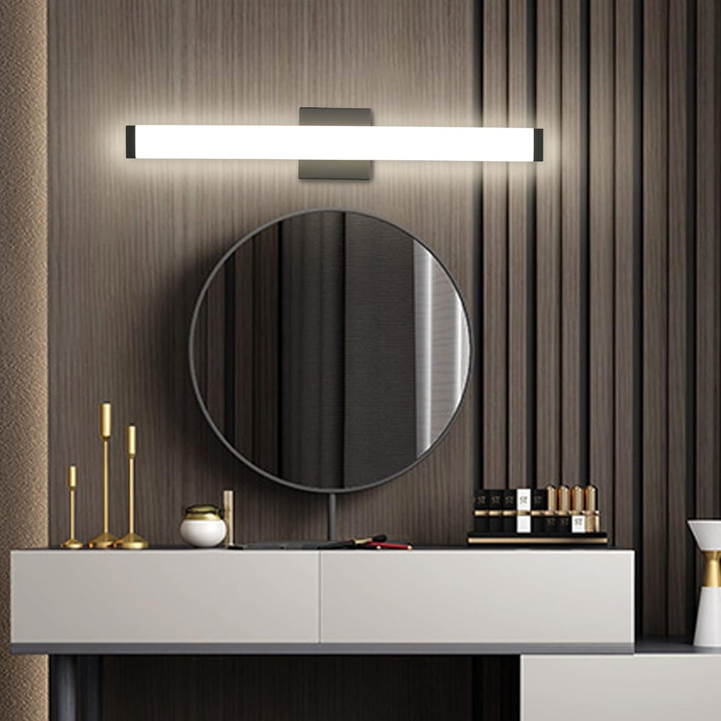 Bathroom Vanity Light Brushed Nickel Square LED 24 Inch 14W 4000K Natural White Light Wall Bar Lighting Fixtures over Mirror (Matte Black, 24In)
