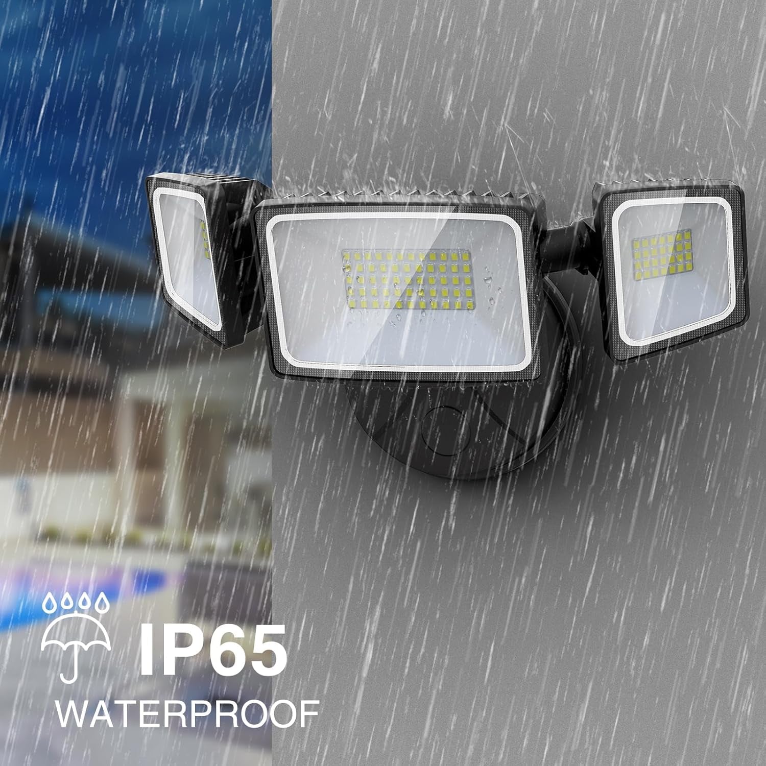 Onforu 60W Flood Lights Outdoor, 6000LM Brightness Security Lights Switch Controlled, 3 Adjustable Heads, IP65 Waterproof, 6500K Wall Mount Exterior LED Flood Light
