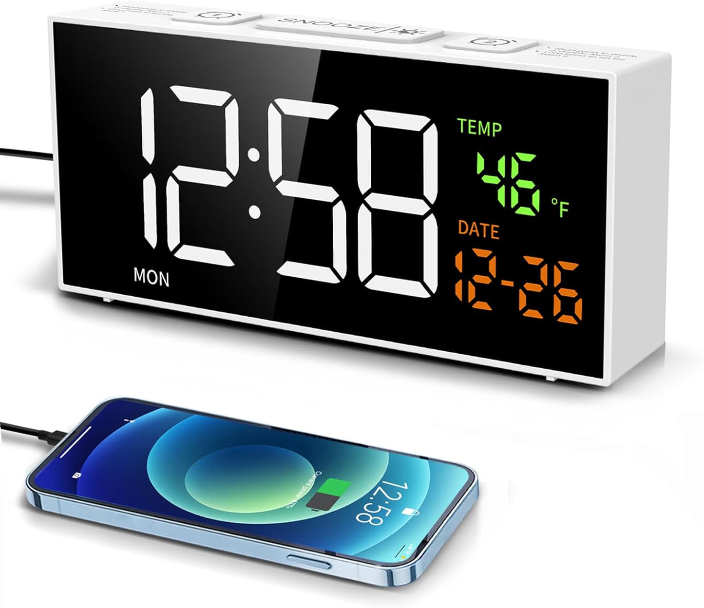 Netzu Alarm Clocks for Bedrooms, Digital Clock with Date Temperature and Weekday, Manual DST, Snooze, 2 Alarms, 4 Volumes for Living Room Home Bedside Desk (Black)