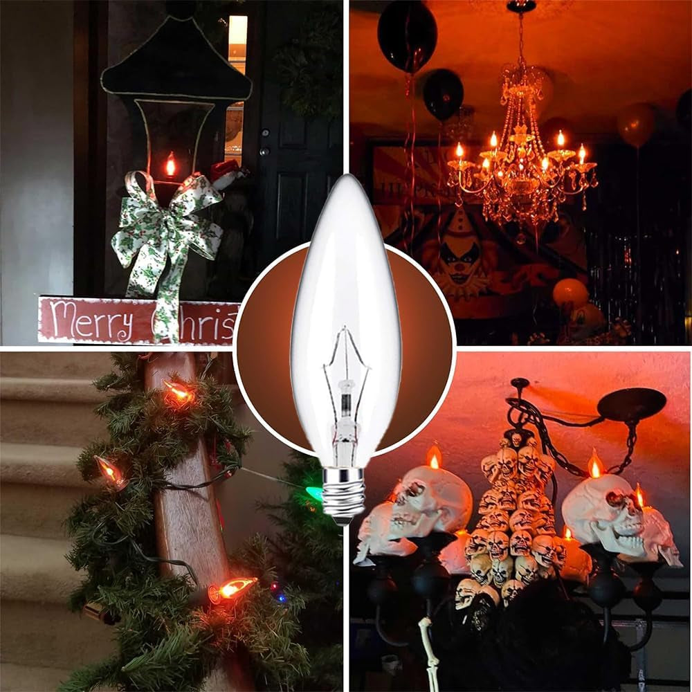 12-Pack Candelabra Light Bulbs, 60 Watt Clear Candelabra Base,Flame Shaped Incandescent Chandelier Light Bulbs, E12 B10 with Warm White 2700K, 600 Lumen Dimmable