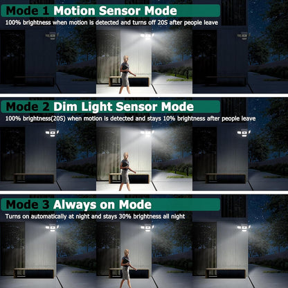 3000LM Solar Lights Outdoor, 4 Adjustable Heads Solar Motion Sensor Lights with 283 LED, IP65 Waterproof Solar Security Wall Lights, Remote Control Flood Lights for Graden, Outside, Backyard 2 Pack