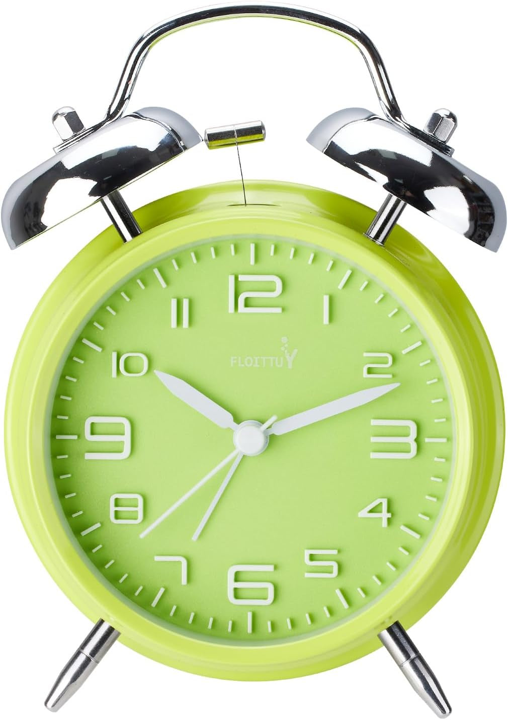{Loud Alarm for Deep Sleepers) 4'' Twin Bell Alarm Clock with Backlight for Bedroom and Home Decoration(Green)