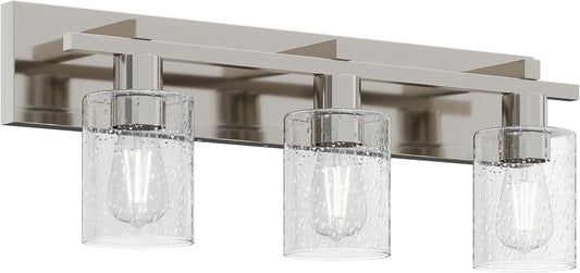 Espird Bathroom Vanity Light, 3 Light Brushed Nickel Bathroom Light Fixture with Thickened Seeded Glass Shade, 24 Inch Modern Vanity Lights, Bathroom Lights over Mirror for Bathroom