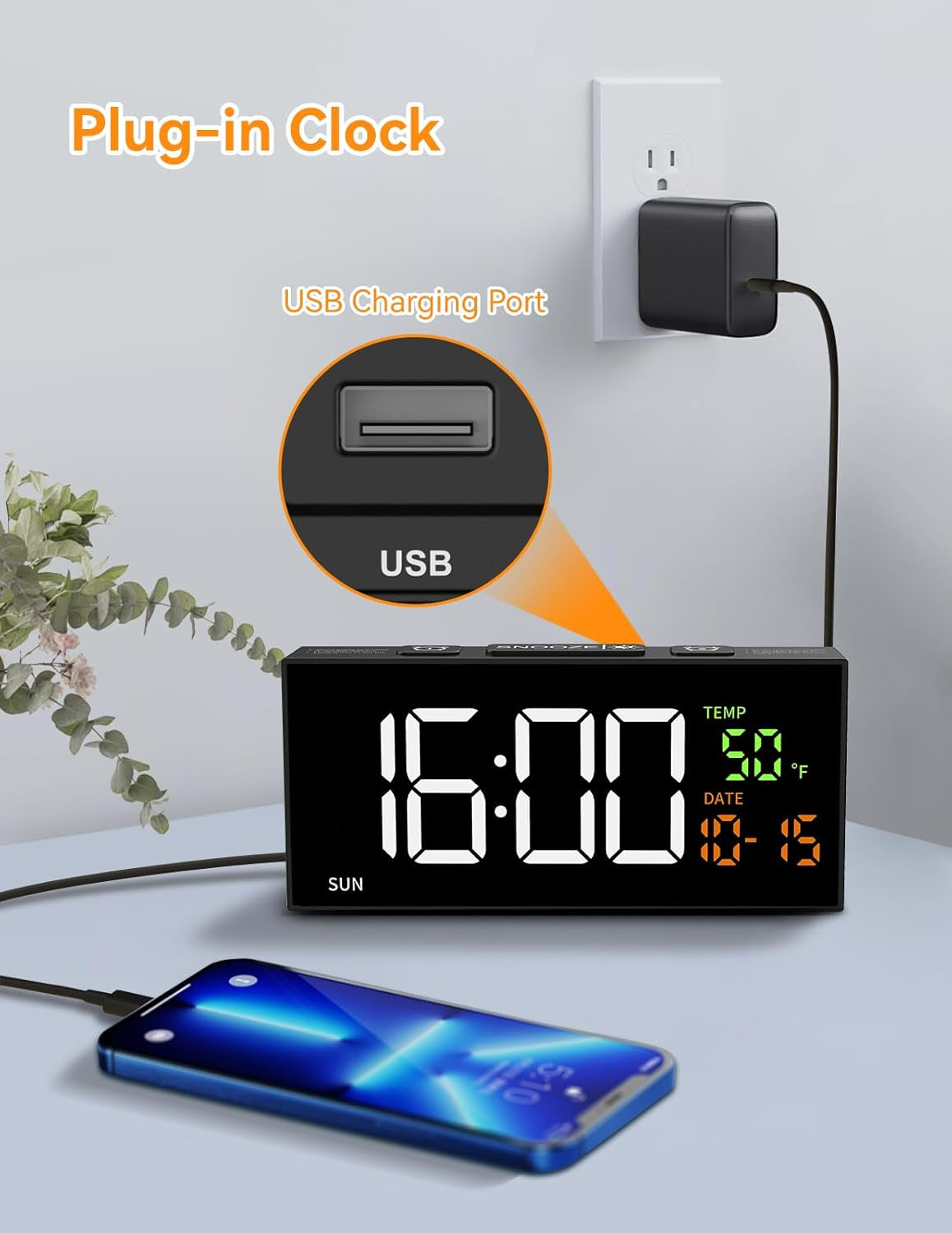 Netzu Alarm Clocks for Bedrooms, Digital Clock with Date Temperature and Weekday, Manual DST, Snooze, 2 Alarms, 4 Volumes for Living Room Home Bedside Desk (Black)