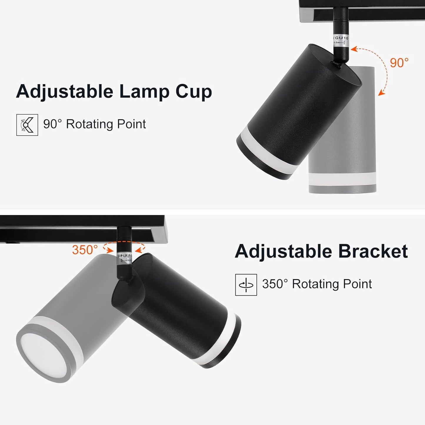 6-Light Track Lighting Fixtures Ceiling, GU10 Black Led Ceiling Spotlight, Modern Track Light Kit for Kitchen Hallway Living Room