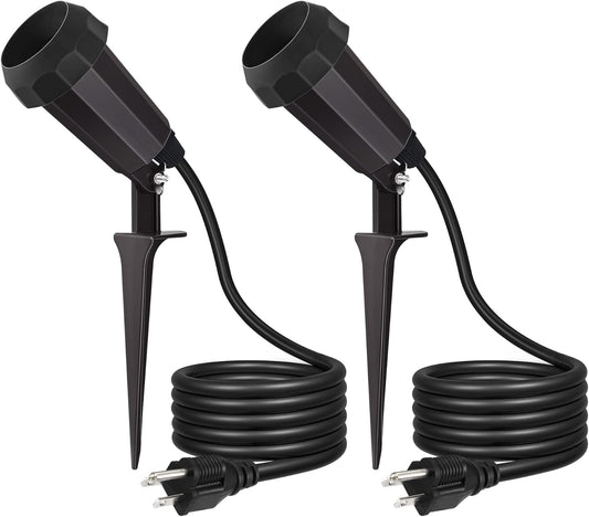 EDISHINE Spotlights Outdoor with 6FT Cord, 120V Weatherproof Outdoor Flood Stake Lights, E26 Base PAR38 Bulb Plug in Flood Light Socket for Holiday, Patio, Yard, Flag, UL Listed, 2 Pack